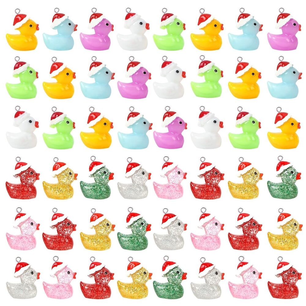 6326 64 Pcs Mini Christmas Ducks Charms, Luminous Glitter Resin Ducks